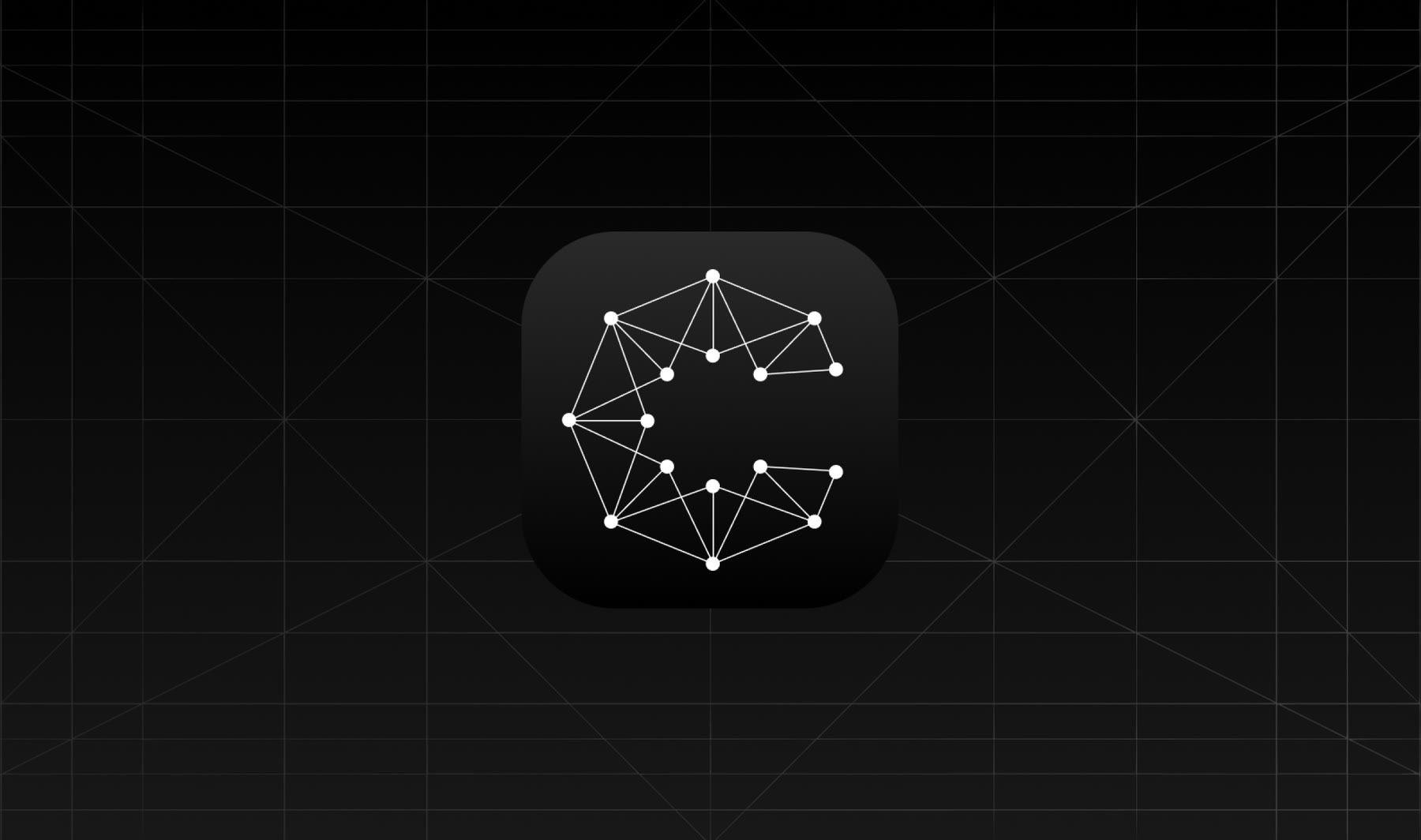 The CONNECTIS app icon on a dark grid — a letter C drawn as a network of connected nodes