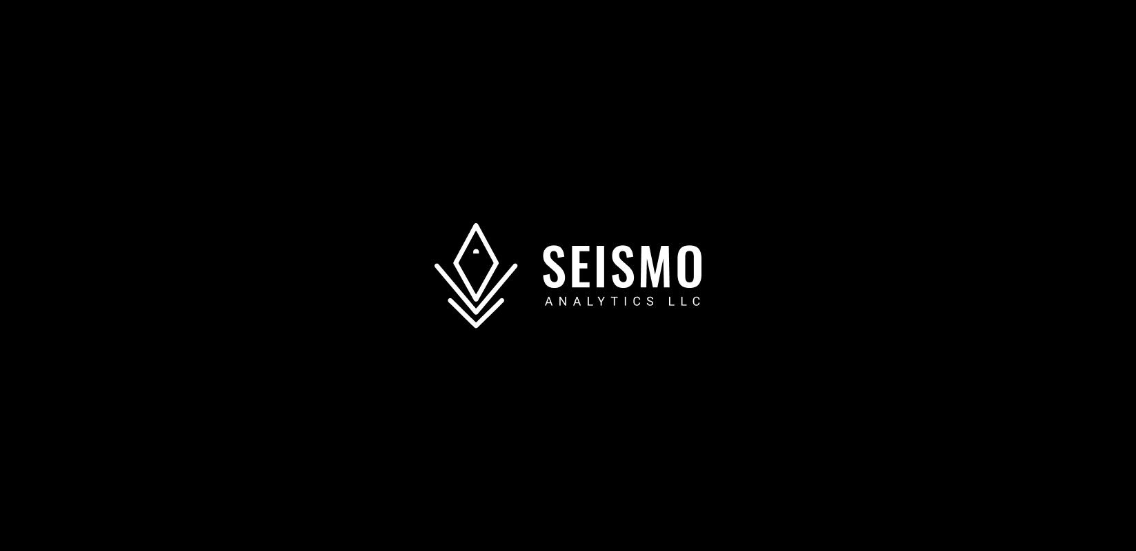 The Seismo Analytics mark, a stacked triangular waveform, beside the wordmark on black