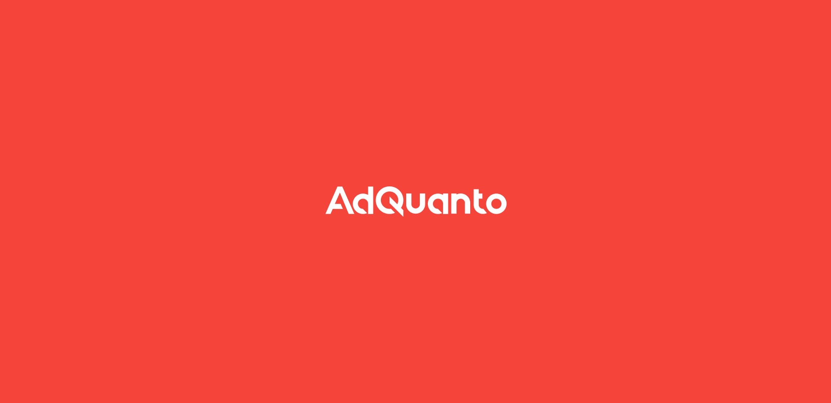 The AdQuanto wordmark in white on a flame-red background
