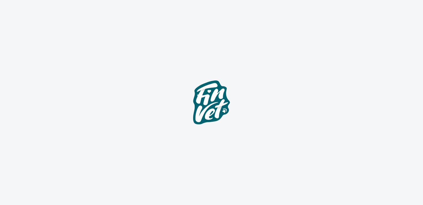 The FinVet badge mark, a hand-lettered teal seal, on light gray