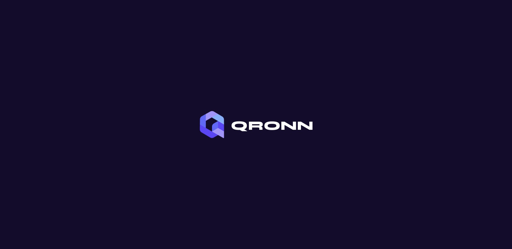 The Qronn hexagonal Q mark beside the wordmark on dark purple